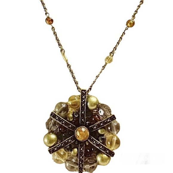 SAQ Jewelry - SAQ Vintage Flower Wheel of Life Long Bronze-Like Beaded Lucite Pendant Necklace